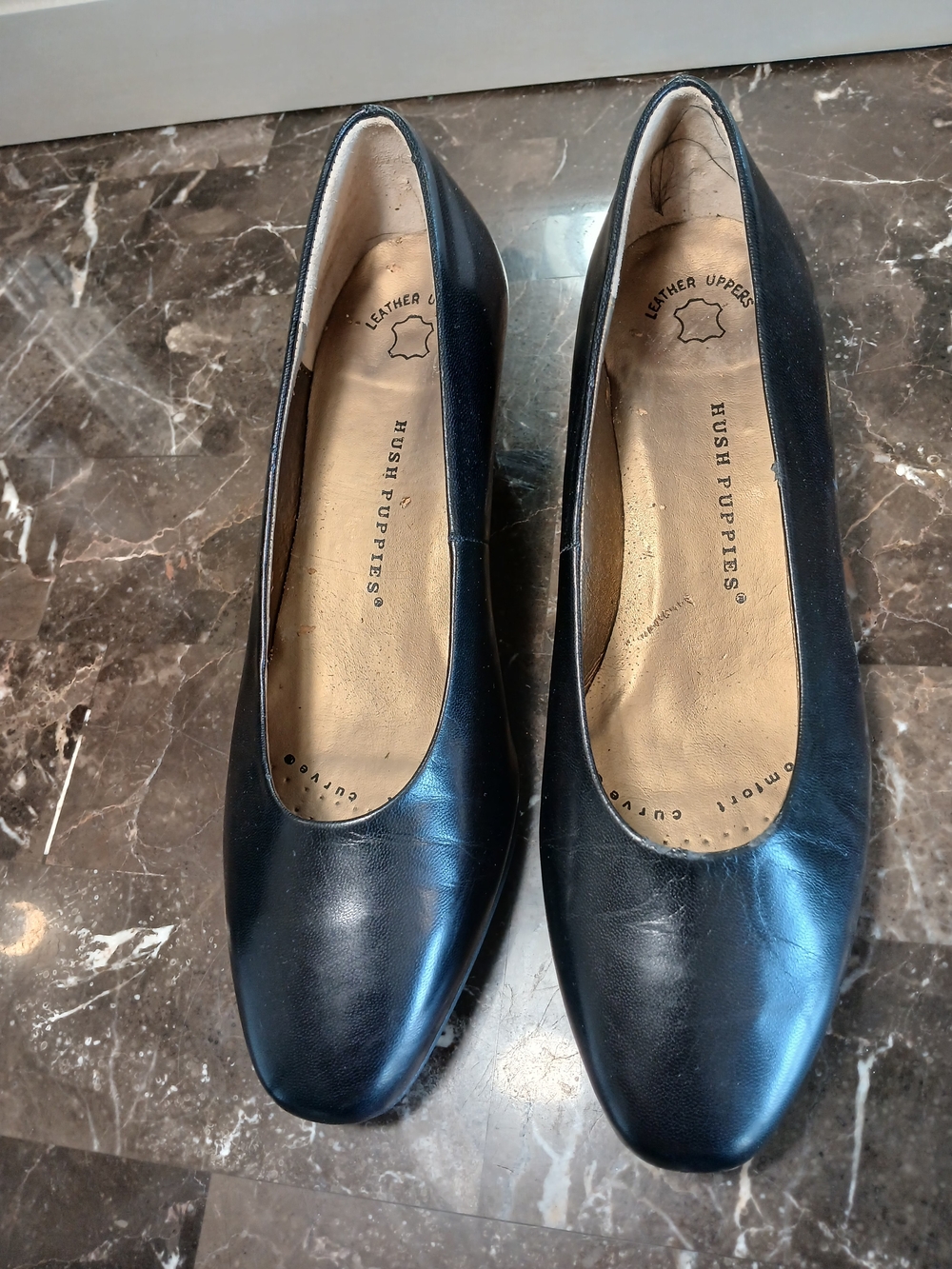 Hush Puppies Black Leather Slip-On 1.5" Classic Block Heel